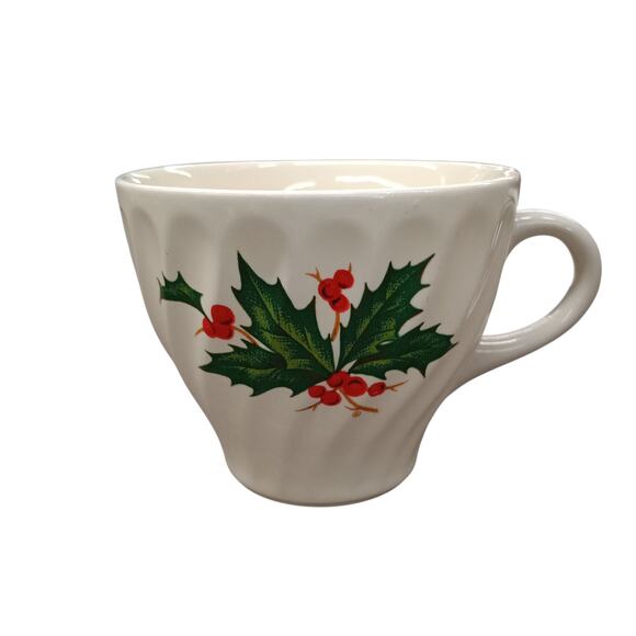 Vtg Scio Pottery Holly Berry White Swirled Ceramic Tea Coffee Cups Set Of 4 - Picture 4 of 5